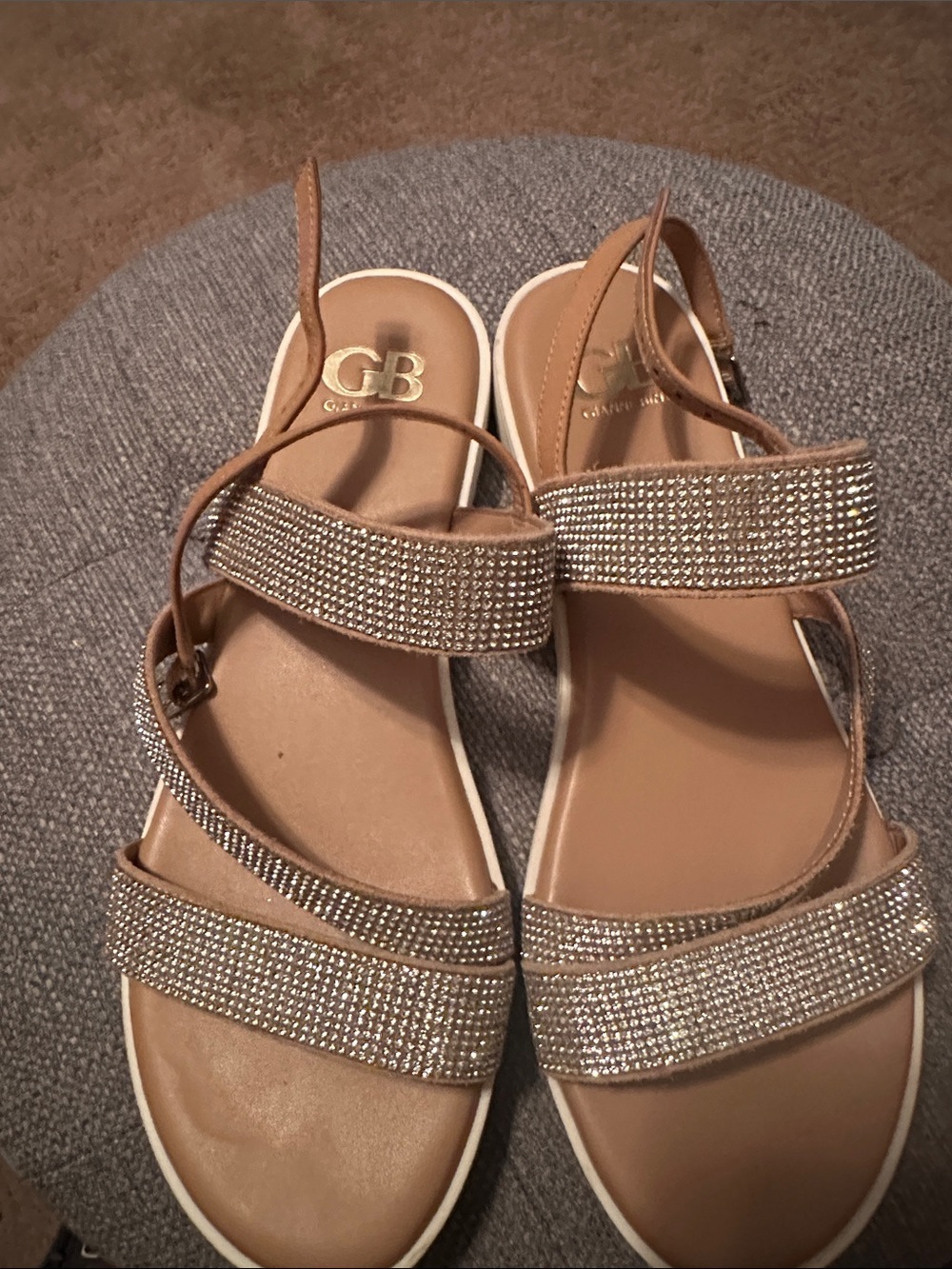 Gianni Bini Tan Rhinestone Strappy Sandals